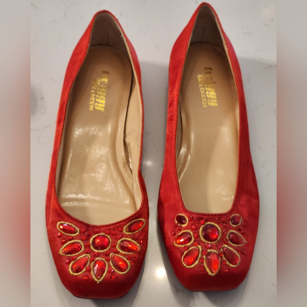 Twiggy London Red Jewel Flats